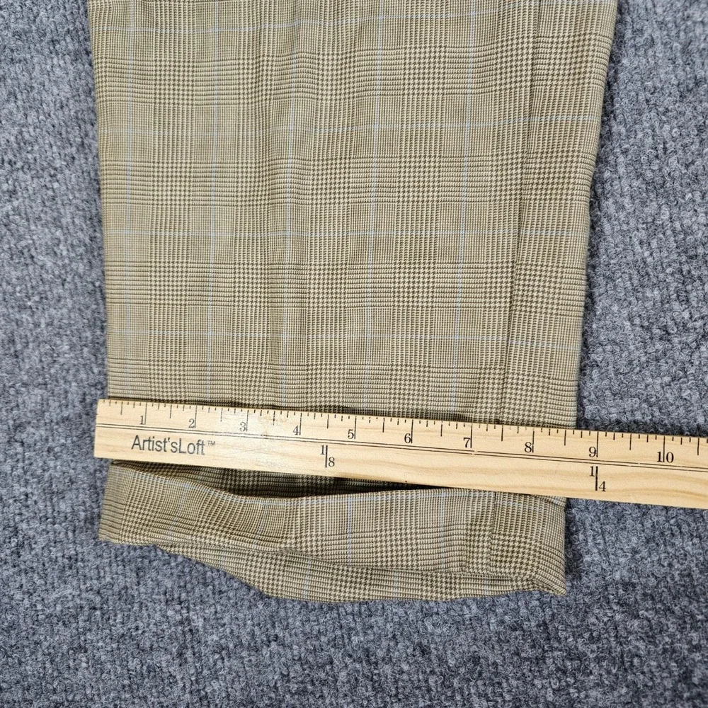Lauren Ralph Lauren Mens Tan Plaid Wool Pleated Cuffed Trousers 35x30 Act 31x29